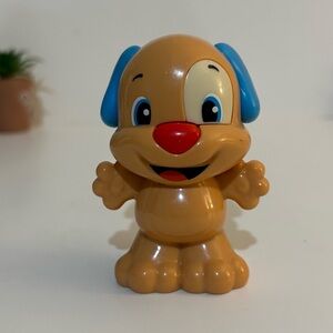 Vintage Fisher-Price Tan Puppy Figure with Blue Ears and Red Nose Rattler